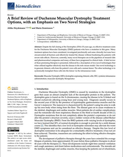A Brief Review of Duchenne Muscular Dystrophy Treatment Options, with an Emphasis on Two Novel Strategies
