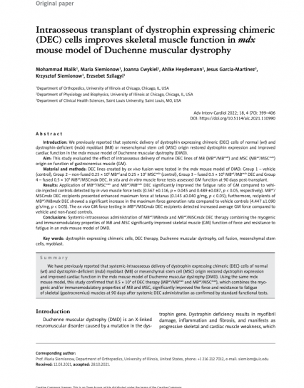 Intraosseous transplant of dystrophin expressing chimeric (DEC) cells